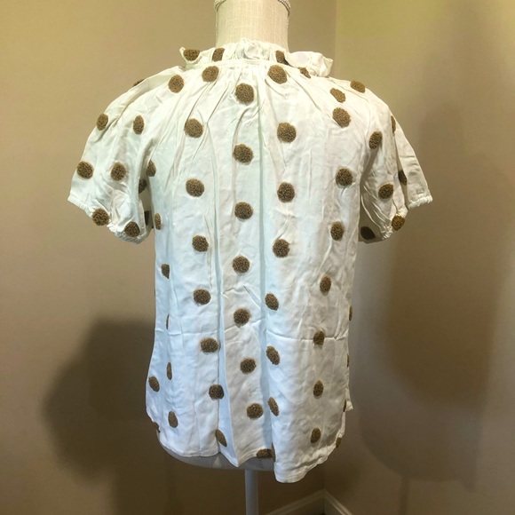 NWOT Ivory/Camel Textured Polka-Dot Blouse - Picture 2 of 5